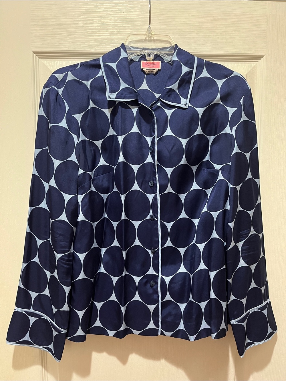 kate spade Navy and Light Blue Polka Dot Button-Down Top